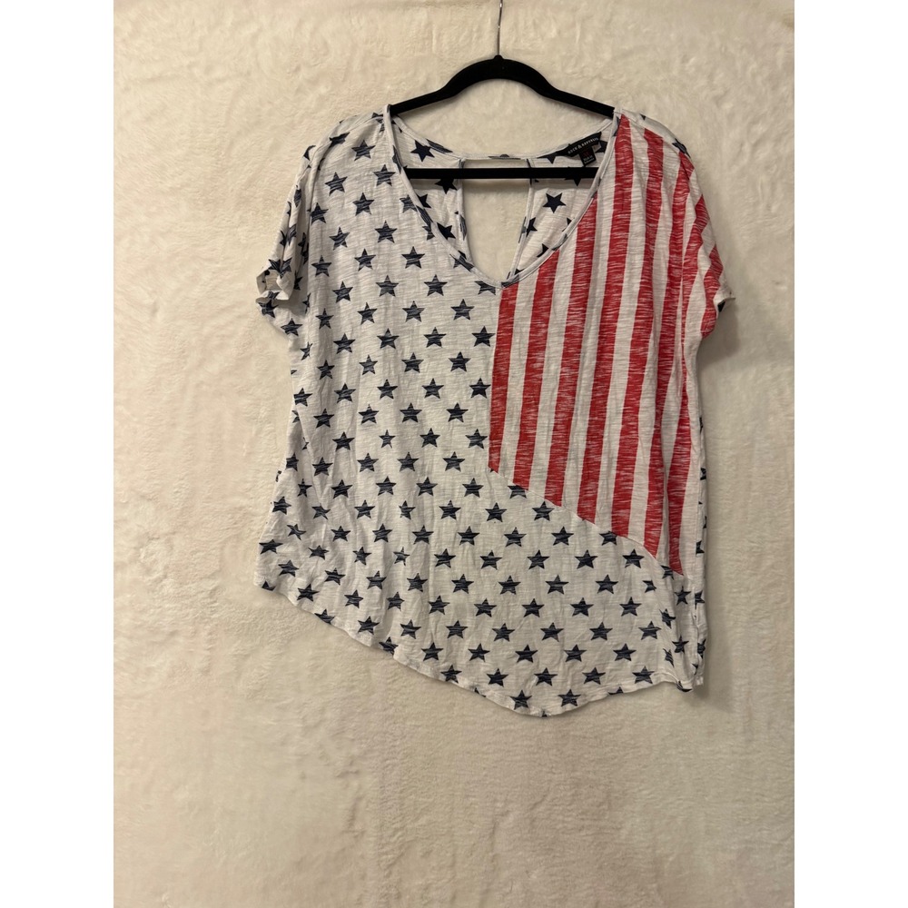 Rock & Republic Women XL Stars Stripes Americana Cutout Back Asymmetrical Top
